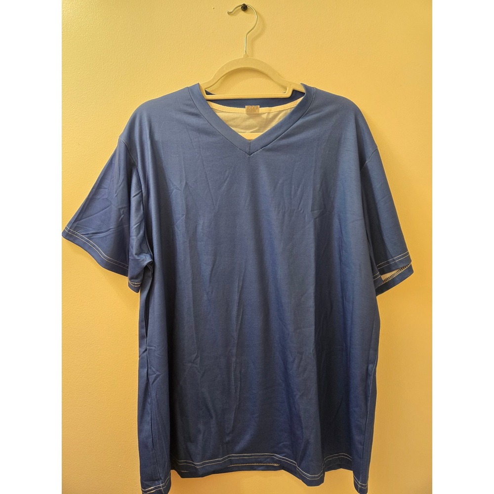 Men's Blue V Neck‎ Short Sleeve Polyester T-Shirt XL